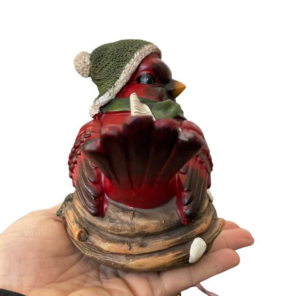 Cardinal Bird In Nest Figure Red Green Hat Scarf Winter Resin Decor CHIP READ - Picture 11 of 14